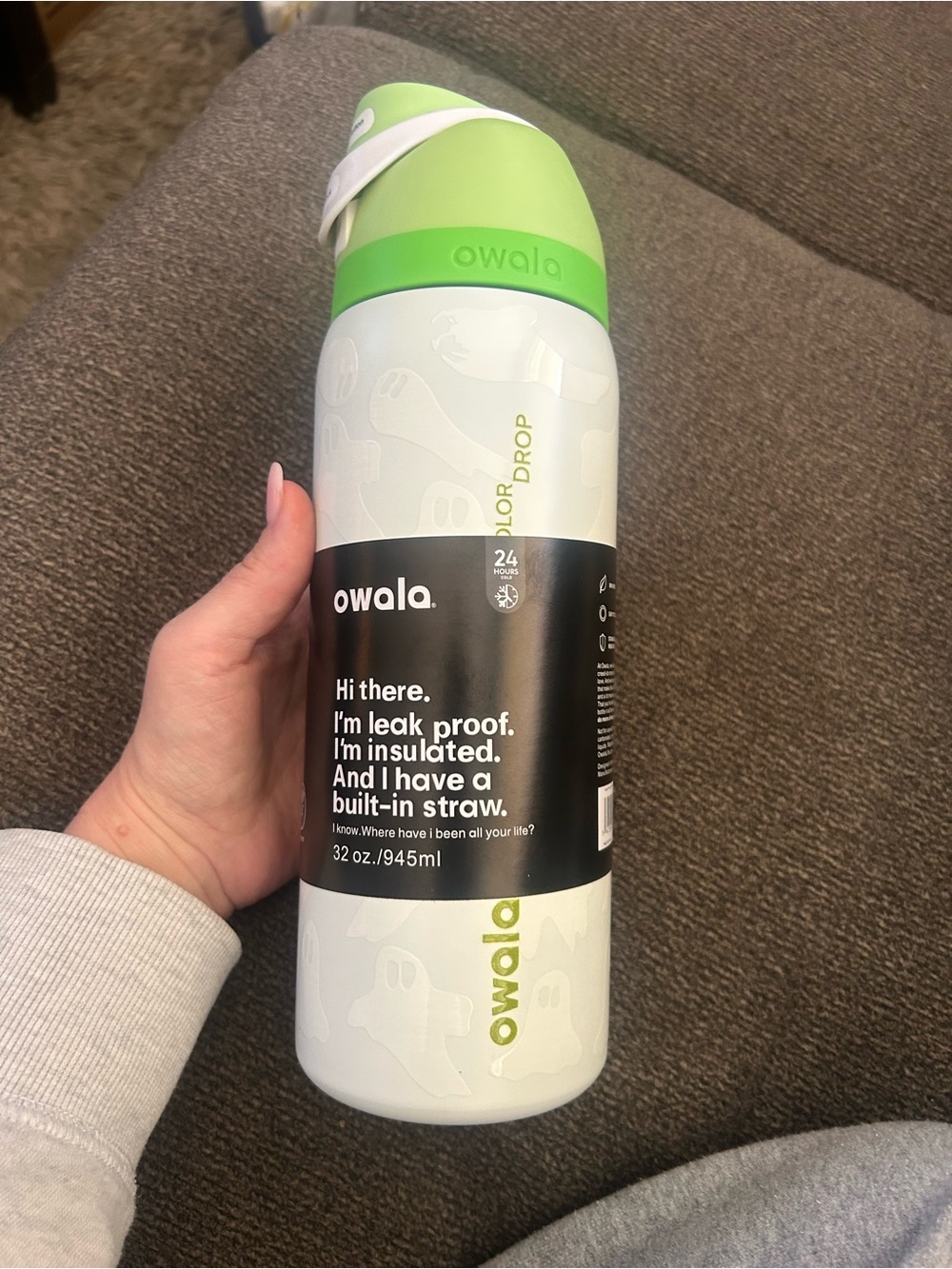 Owala Insulated Water Bottle with Built-In Straw — Green & White- GHOST